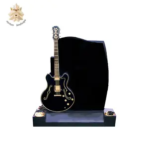 Carved guitar black granite india headstone NTGT-382A