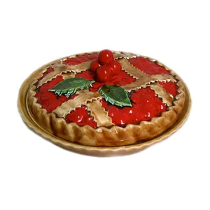 Красная керамическая кастрюля для пирога с крышкой