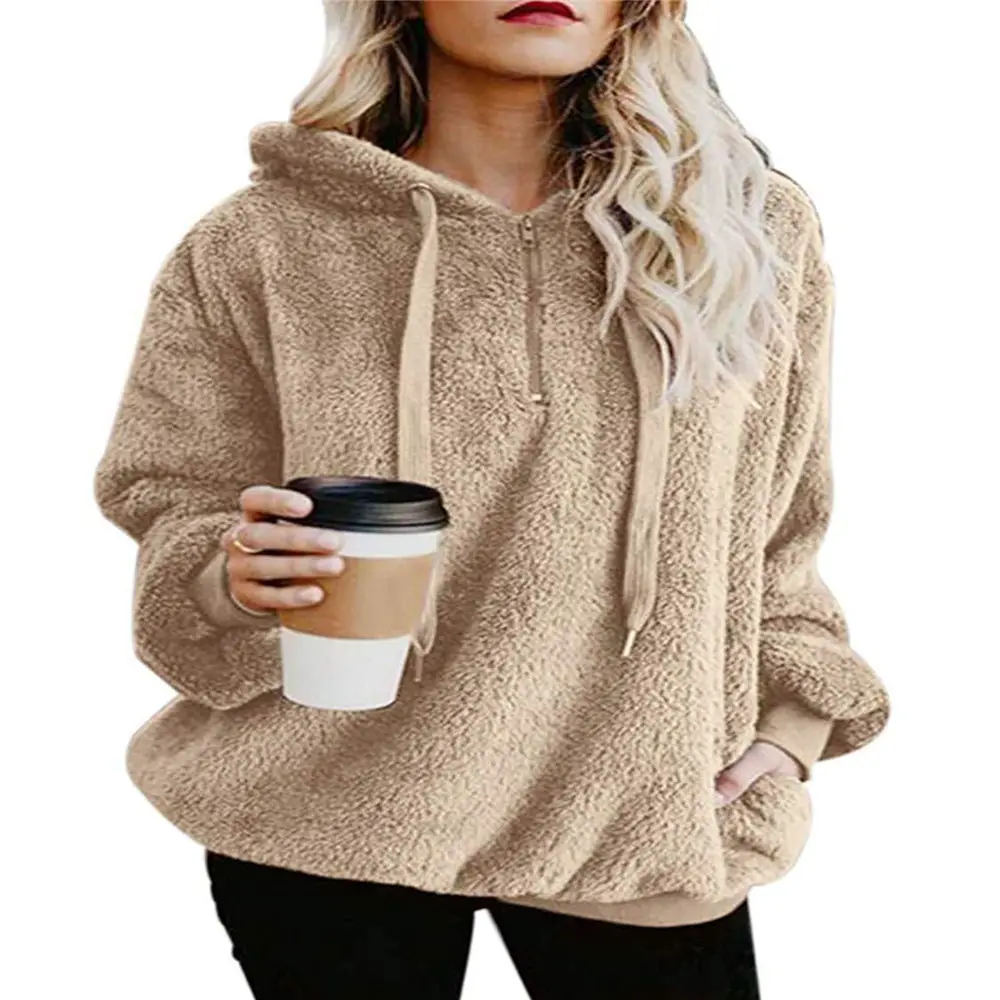 2020 Hot Sale Long Sleeve Hooded Solid Color Women's Sweater