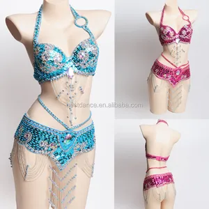 <span class=keywords><strong>Costume</strong></span> di danza del ventre Set <span class=keywords><strong>reggiseno</strong></span> con perline Top cintura Hip foulard completo <span class=keywords><strong>Costume</strong></span> Bollywood - Product Image 2