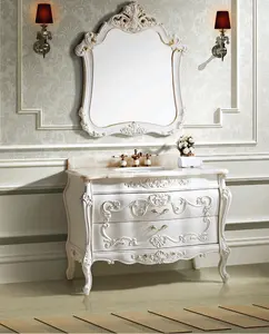 Tủ Tắm 60 Inch Màu Trắng Solidwood Carrara Đá Cẩm Thạch Chạm Khắc Hoa Phòng Tắm Vanity