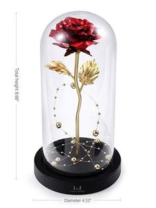 Série LED Rose rouge immortelle dans un dôme en verre Base en bois avec couvercle élégant Produit d'artisanat en verre - Product Image 3