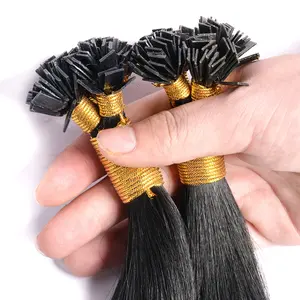 Precio de fábrica de alta calidad materias primas de punta plana de Color Natural del pelo recto de la Virgen del pelo Alibaba ruso Remy extensiones de cabello