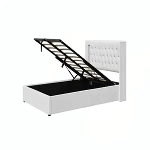 White King Size Gas-lift Pu Leather Bed For Bedroom Furniture