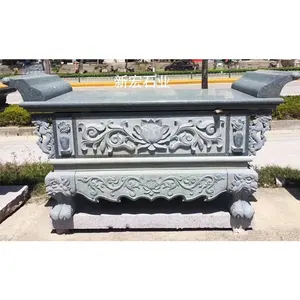 Atacado chinês templo gongzhuo pedra esculpida mesa budista homenagem altar deus longa mesa com dragão lótus escultura alívio