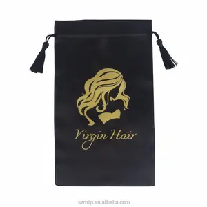 Sacos de embalagem personalizados para cabelo, cordão preto de cetim
