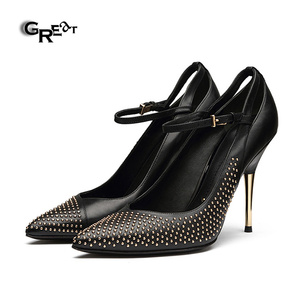 Commercio all'ingrosso Del Cuoio Genuino di Modo Della Cinghia Della Caviglia Tacchi Alti Studded Pompe Delle Donne Ragazze Sexy Tacchi Alti - Product Image 6