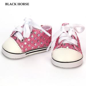 Glitter nero 18 pollici eco-friendly PU <span class=keywords><strong>bambola</strong></span> scarpe da Tennis stile cartone animato morbido modello educativo Mini giocattolo per bambole 18 pollici - Product Image 6