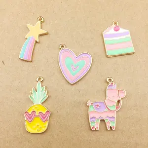 Anting-Anting Hiasan Gantung DIY, Anting-Anting Aksesori Pesona Kue Meteor Kuda Nanas Pesona Awan Hati Enamel Warna Cinta Korea 100 Buah