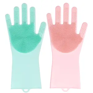 Heat Resistant Gloves, Cleaning Long Household Multifunctional Silicone Gloves Brush Sponge