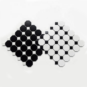 Mosaïque en céramique octogonale blanche <span class=keywords><strong>et</strong></span> noire pour salle de bain, cuisine, crédence murale <span class=keywords><strong>et</strong></span> sol, carreaux en porcelaine - Product Image 2