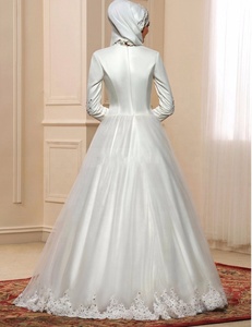 6001# Novità Ingrosso Abito da Sposa Vintage Lungo fino a Terra Modesto a Maniche Lunghe Linea ad A in Raso Pizzo e Perline per Matrimonio Musulmano Arabo - Product Image 5