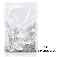 Strass de luxe pour ongles en verre SS3 AB, taille mini, non thermocollants, ronds, grade A, 3D, à dos plat, pour nail art