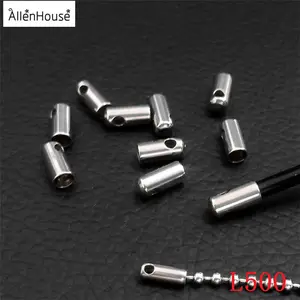 large big hole 4/5/6mm silver tone custom logo Customized stainless steel Metal Cylinder Cord End Cap Beads