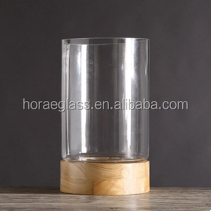 Tavolo idroponico moderno vetro nordico vaso di fiori con pianta artificiale vetro trasparente stampato con <span class=keywords><strong>Base</strong></span> in legno <span class=keywords><strong>Hurricane</strong></span> - Product Image 1