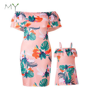 Madre <span class=keywords><strong>e</strong></span> Figlia Corrispondenza Outfit Abbigliamento Mamma <span class=keywords><strong>e</strong></span> Me Estate Abiti Stampa Floreale - Product Image 1