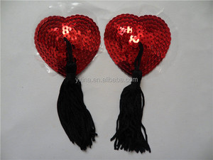 Sexy Heart-shaped <strong>Nipple</strong> Cover NC003Z Self Adhesive Lingerie Sequin <strong>Tassel</strong> <strong>Nipple</strong> Cover Breast Pasties with Middle <strong>Tassel</strong> - Product Image 2
