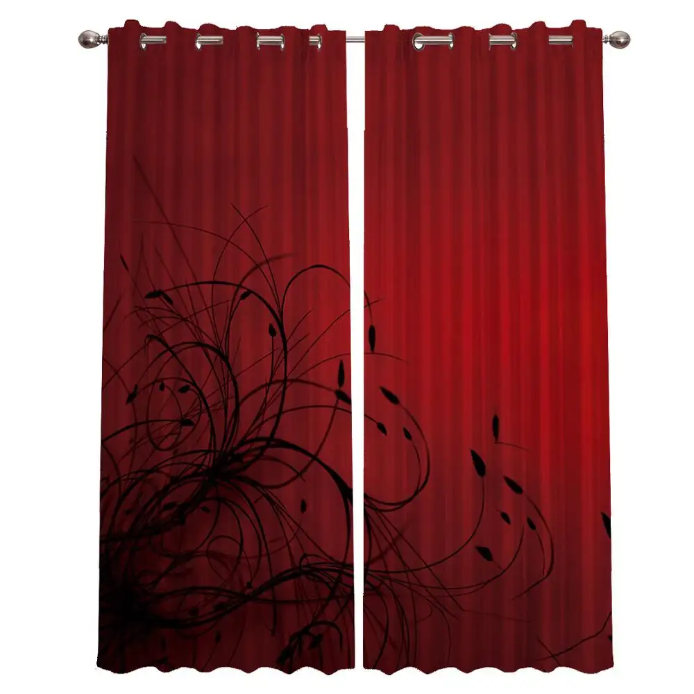 Golden Flower Print Full Blackout Roman Curtains Draperies 100% Light Shading Drapes For Bedroom Living Room