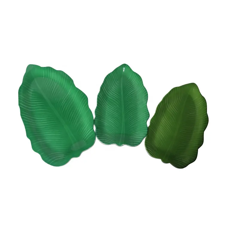 Plateau à feuilles de palmier en plastique, grande assiette en mélamine taille personnalisée, assiettes de banane vertes pour le dîner