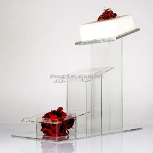 Groothandel Clear Acryl Cascade Schuine 3 Tier Vierkante Wedding Cake Display Stand