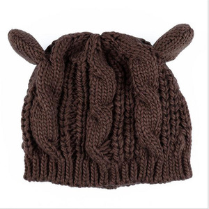 Pas cher Chat Oreilles Mignon Bérets Dames Double Épais Tricot Chapeau - Product Image 2