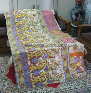 ผ้าคลุมผ้าส่าหรีแนววินเทจ,ผ้าห่ม Kantha Quilts แฮนด์เมดควิลท์วินเทจอินเดีย