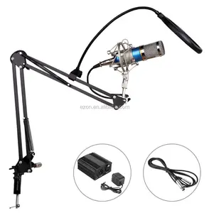 BM-800 Condenser Microphone + Phantom Power + Stand with Cable + Pop Filter wind screen for Radio Broadcasting Studio Recording