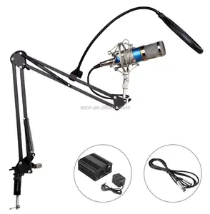 Mikrofon Kondensor BM-800 + Phantom Power + Stand Dengan Kabel + Pop Filter Layar Angin untuk Perekaman Studio Penyiaran Radio