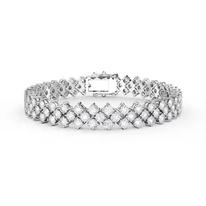 Wholesales White Gold Plated Micro Pave Eternity Three Row CZ Tennis Bracelet