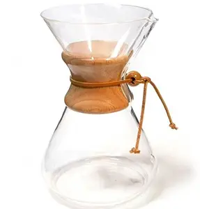 Cafeteira aihpo624 borosilicate, máquina de café de vidro com gola de madeira, despeje sobre potes de café