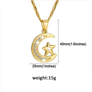 Mode Muslim Crescent Anhänger Halskette Silber/Gold Farbe Zirkonia CZ Islam Moon Star Schmuck Frauen Geschenk Drop Shipping