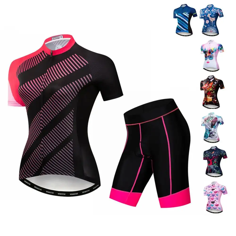 Commercio all'ingrosso Su Ordinazione delle Donne Ciclismo Jersey & Shorts Set 3D Imbottito Pantaloni Corti Manica corta Traspirante Bici Bicicletta Camicia di Abbigliamento