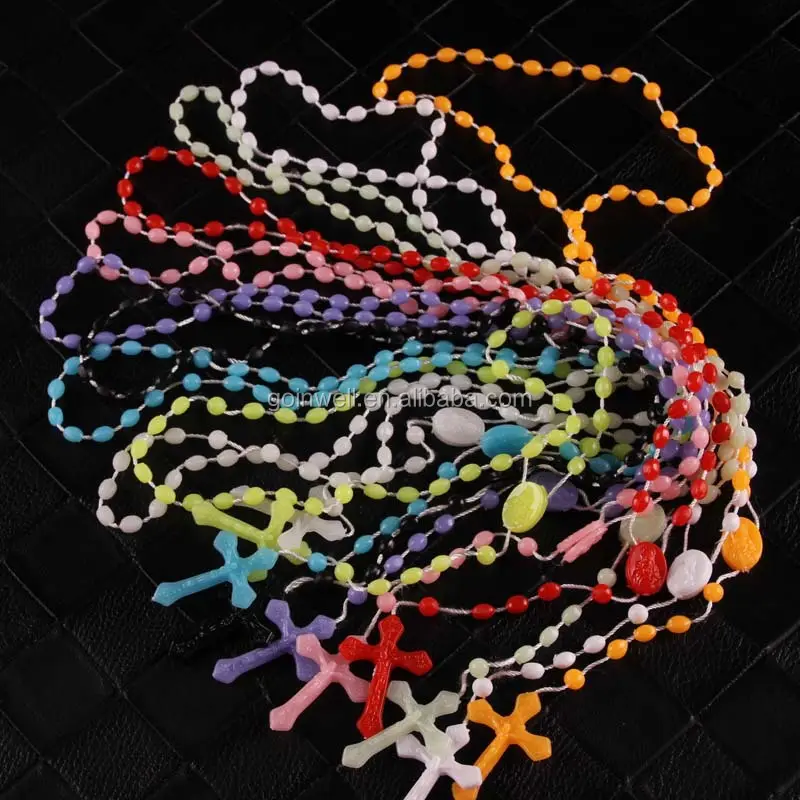 Cheap Jesus manufacture multicolor luminous plastic rosary
