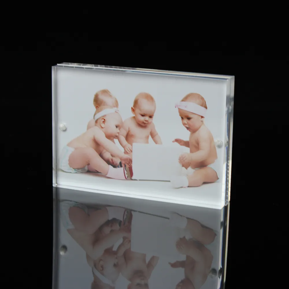 Plexiglass mini moldura de vidro magnético, plexiglass acrílico 4x6 5x7 6x8 8x10, moldura de blocos de fotografia
