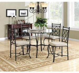 Phòng Ăn 5 Mảnh Đặt Đồ Nội Thất Bàn Kính Tròn Bằng Kim Loại Ghế Bọc - Product Image 3