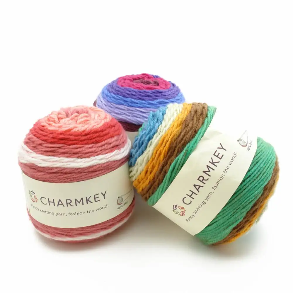 Charmkey crochet dulce rollo de gradiente de color de hilo de lana bufanda pastel hilado