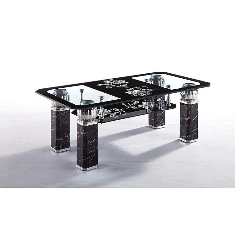 Wholesale custom cheap modern colorful fancy square glass top coffee table for living room and coffee shop set