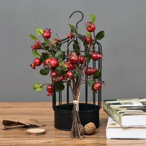 Grosir bunga buatan Hawthorn Berry merah untuk dekorasi Natal bunga buatan
