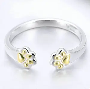 Fashion Jewelry Open Ring Cute Dog Paws 925 Sterling Silver Couple Rings