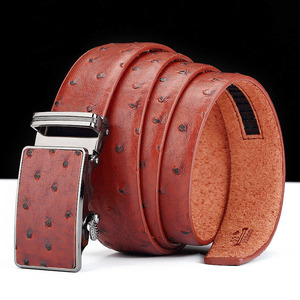 Cinturones Automáticos <span class=keywords><strong>de</strong></span> Cuero Genuino con Hebilla y Cubierta <span class=keywords><strong>de</strong></span> Cuero <span class=keywords><strong>de</strong></span> 3.5cm <span class=keywords><strong>de</strong></span> Ancho, Diseño <span class=keywords><strong>de</strong></span> Rayas <span class=keywords><strong>de</strong></span> <span class=keywords><strong>Avestruz</strong></span>, Cinturones Automáticos Personalizados al por Mayor - Product Image 1