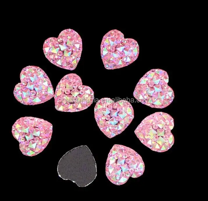flat back ab color heart shape resin sew on stones