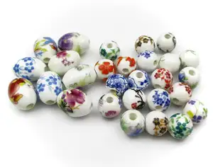 Round & Oval Exquisite Oblate Ceramic Porcelain Flower Decal Spacer Beads Traditional Chinese Style