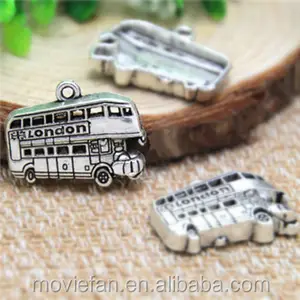 Antigos tibetanos prata Tom ônibus encantos: Double Decker Bus Pingentes/encantos (25x20mm)