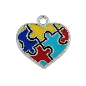 Enamel <strong>Autism</strong> <strong>Awareness</strong> Survivor Cross Heart Square Jigsaw Puzzle <strong>Charm</strong> Alloy Fashion Classic Children's for DIY Jewelry Making - Product Image 5