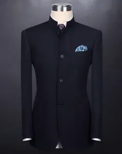 <span class=keywords><strong>Costume</strong></span> pour homme, tailleur avec un manteau et un <span class=keywords><strong>pantalon</strong></span>, tenue <span class=keywords><strong>de</strong></span> Style Mandarin, <span class=keywords><strong>bleu</strong></span> <span class=keywords><strong>marine</strong></span>, sur mesure, col montant, LLN012 - Product Image 1