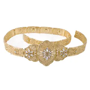 Cinturón de caftán dorado para mujer, cintura ajustable, cadena, joyería, caftán