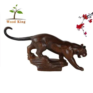 Negro al por mayor palo Animal de madera Tigre estatua artesanía de decoración de mesa de oficina Tema de talla de madera