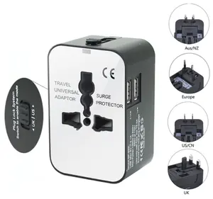 All In One Plug Dual USB 1000MA Universal Perjalanan Dunia Adaptor Universal Adaptor Multi Perjalanan Pengisi Daya Pintar untuk Promosi