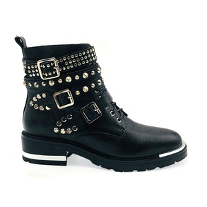 Waterproof Winter Hand Studded Rivets Black Leather Ankle <strong>Boot</strong> Shoes Custom Logo Plated Heel <strong>Platform</strong> <strong>Boots</strong> Women - Product Image 2