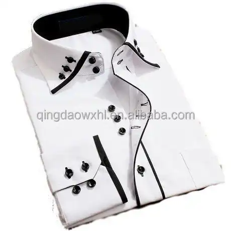 El más nuevo diseño vestido blanco camisa con botones negro y adornos hechos a medida para medida camisa de los hombres